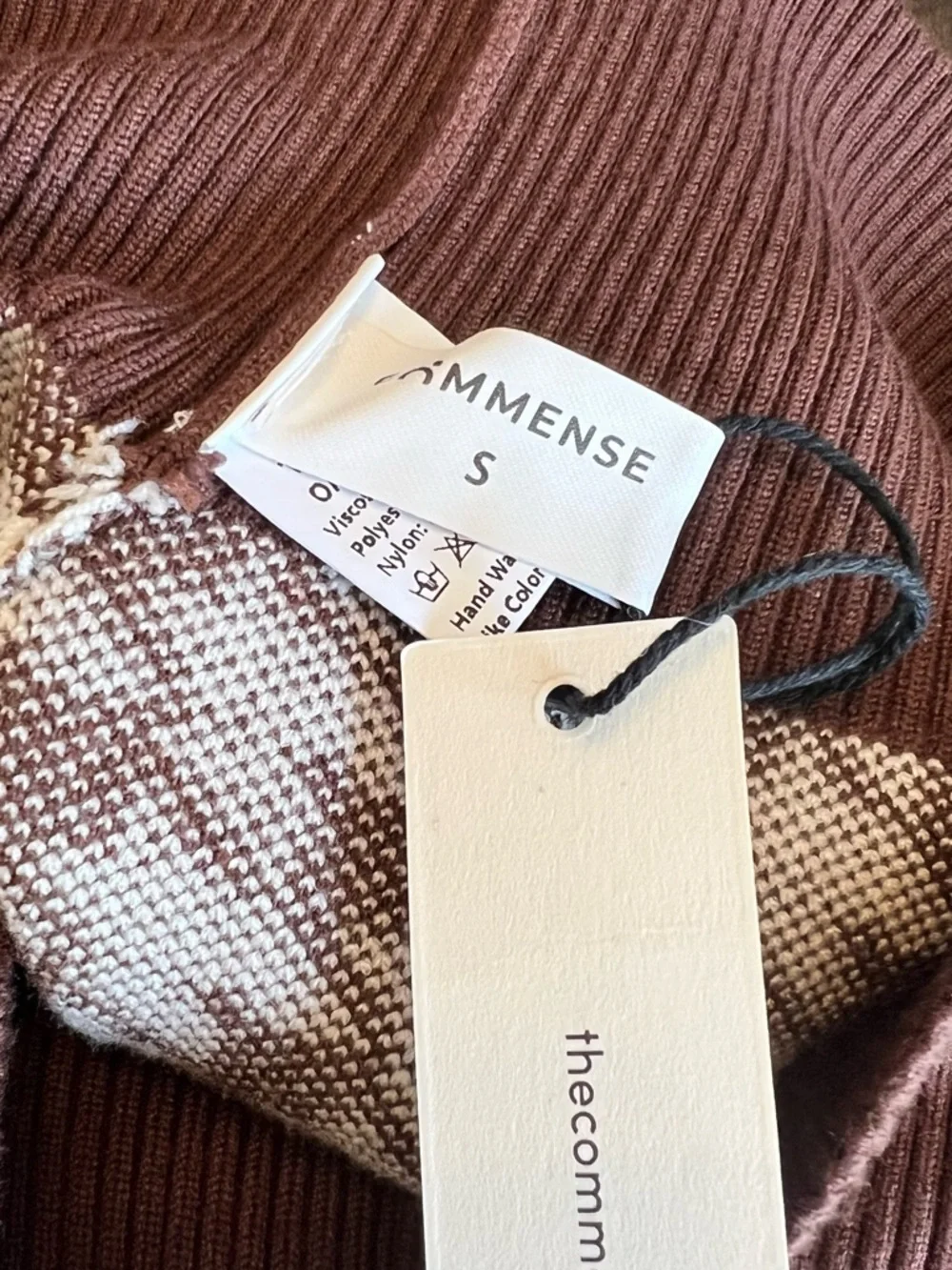 Commense Brown & Cream Houndstooth puff sleeve cropped knit Cardigan - Picture 7 of 9